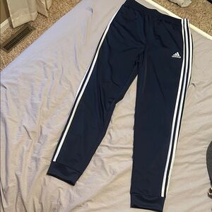 Adidas Boys Navy Joggers with White Stripes Sz L